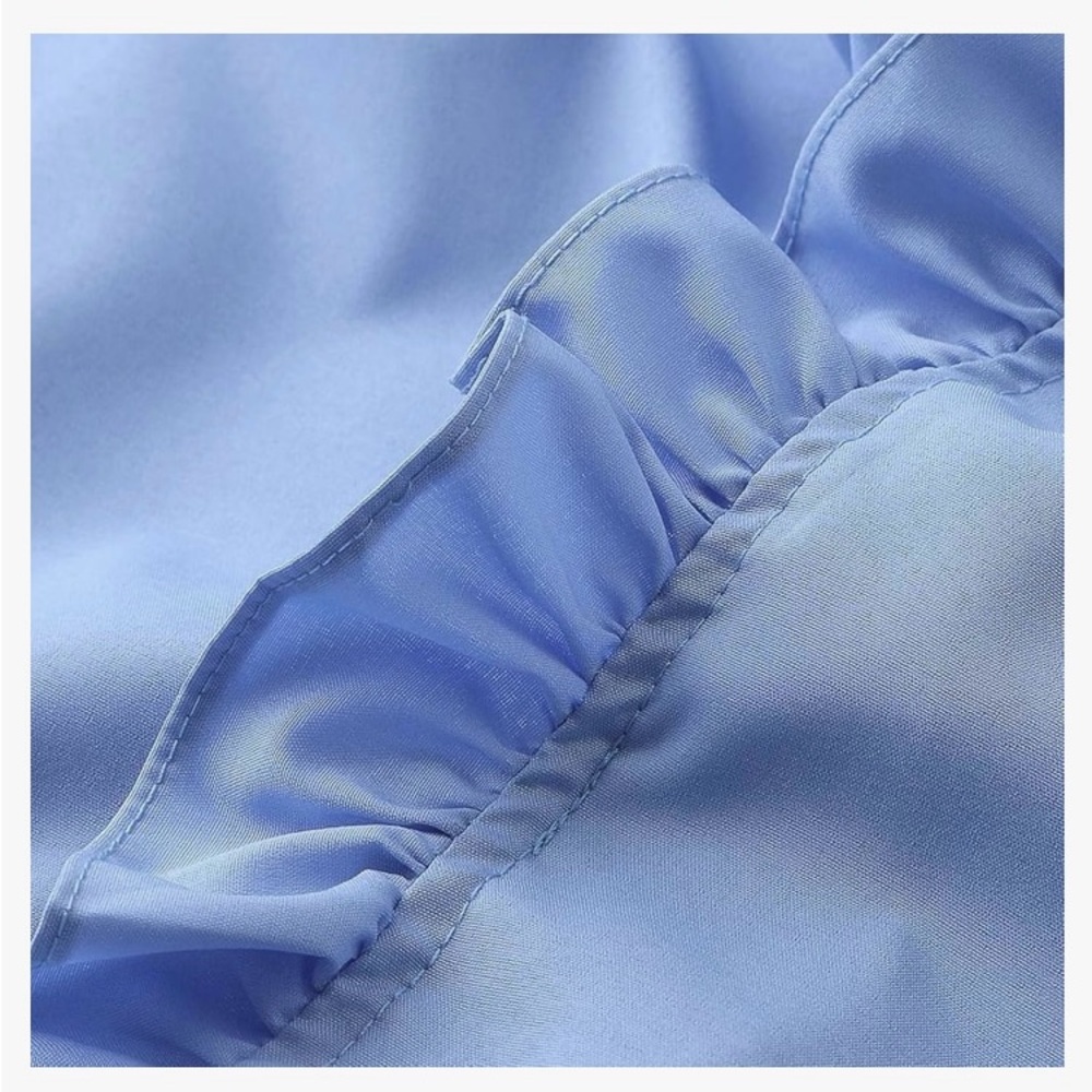Women's Blue Ruffle Blouse - Picture 2 of 7